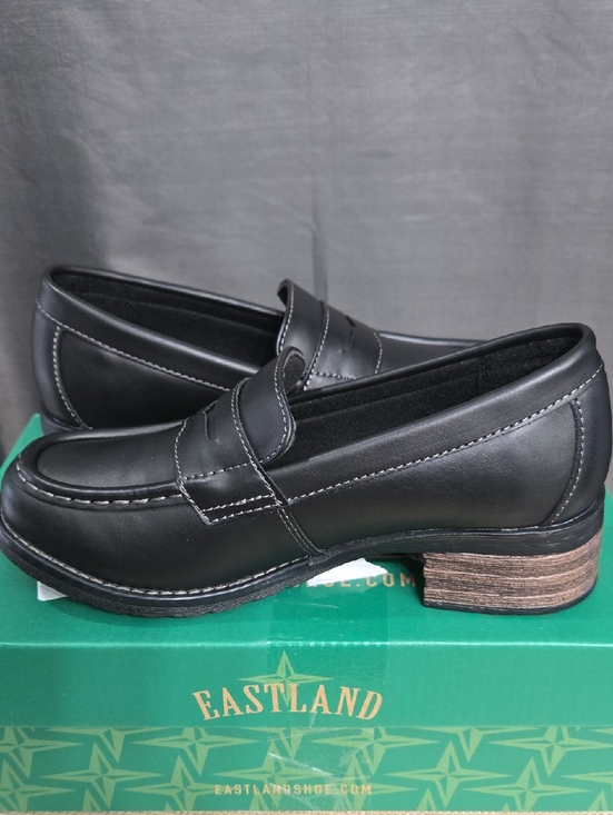 Eastland Shoes - Eastland Black Leather Penny Loafers with Stacked Heel